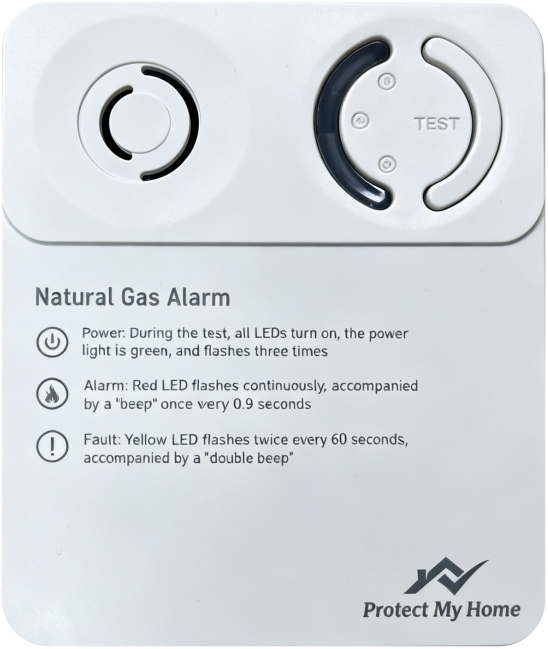 Protect My Home natural gas alarm, model PMH-AJ-986, front view
